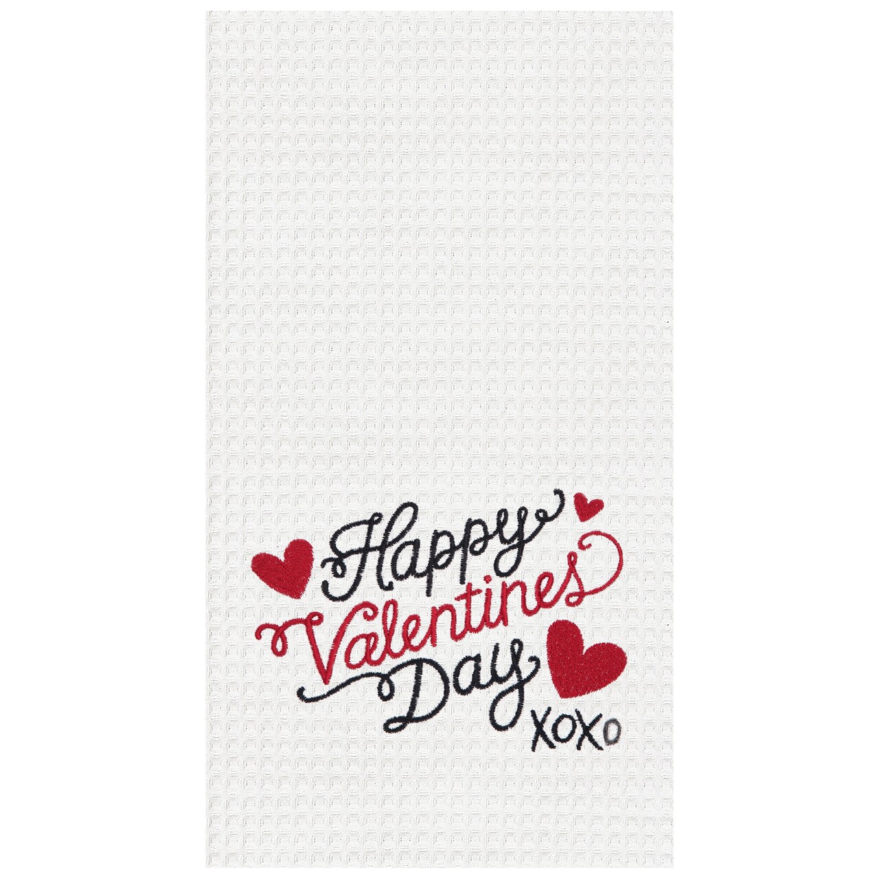 Happy Valentines Day XOXO Embroidered Waffle Weave Cotton Kitchen Towel